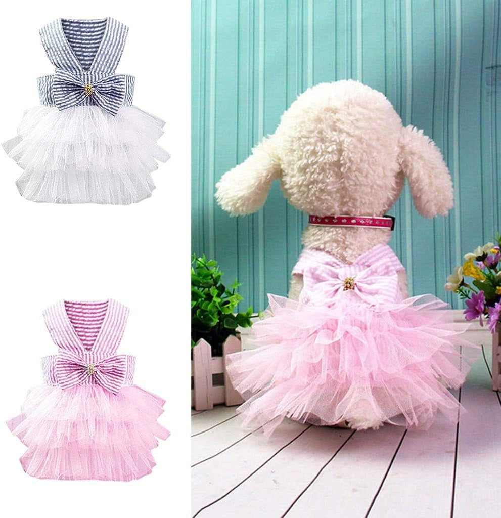 Girl Dog Stripe Print Dress Clothes Tutu Dresses Pet Cat Puppy Costumes Apparel