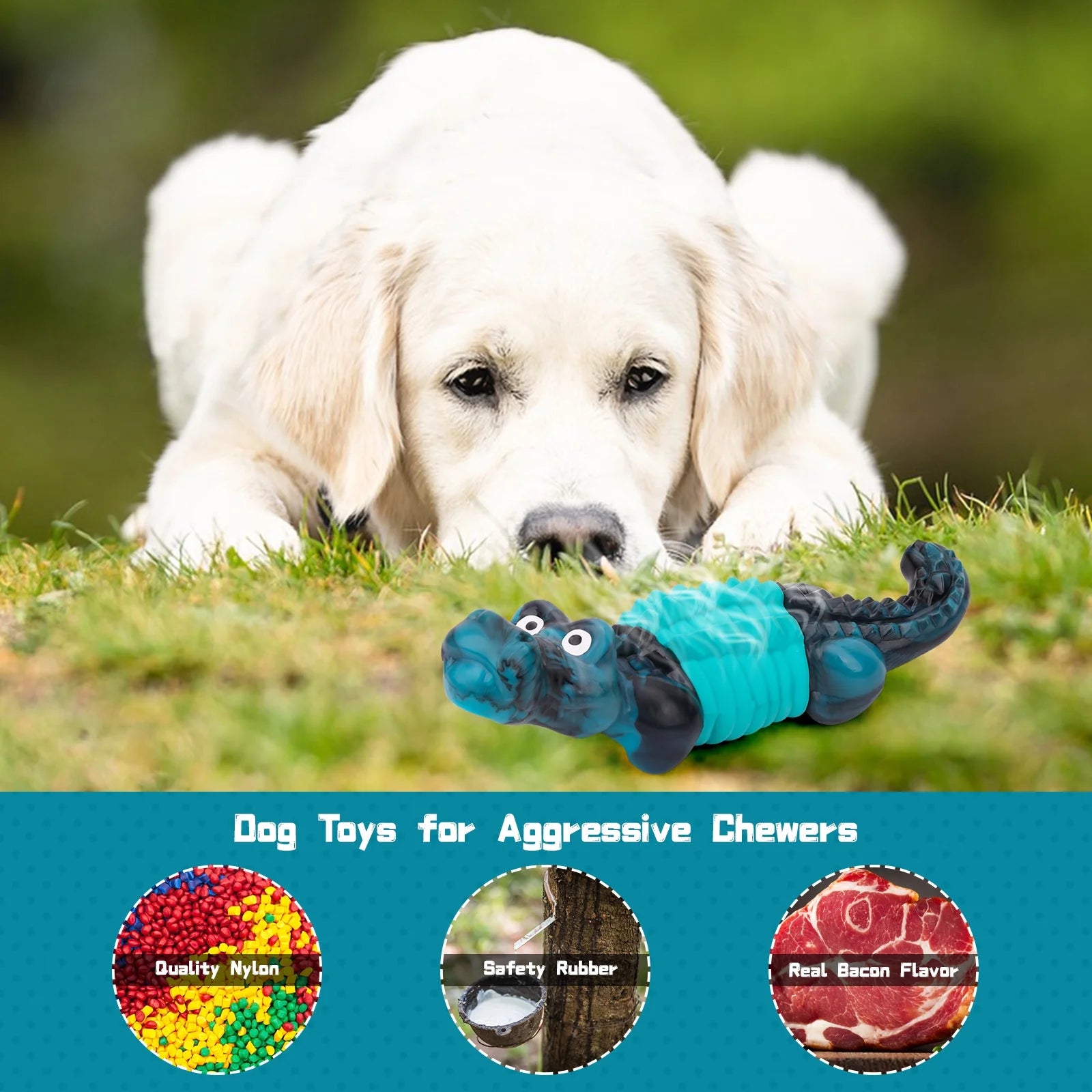 Tough Dog Toys,Dog Toys for Aggressive Chewers,Indestructible Dog Toys for Large Breed,Durable Dog Toys for Large Dogs,Bacon Flavor,Green